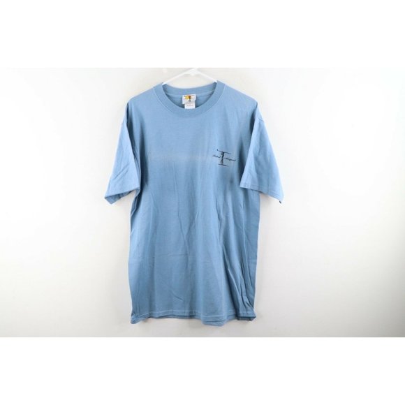 Vintage 90s Robert August Surfing Spell Out Autographed T-Shirt Blue - Picture 1 of 11